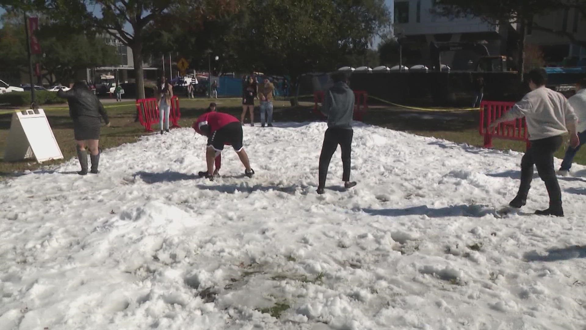There was snow on the University of Houston's campus Thursday, Dec. 1, giving students a chance to chill out before the start of final exams.