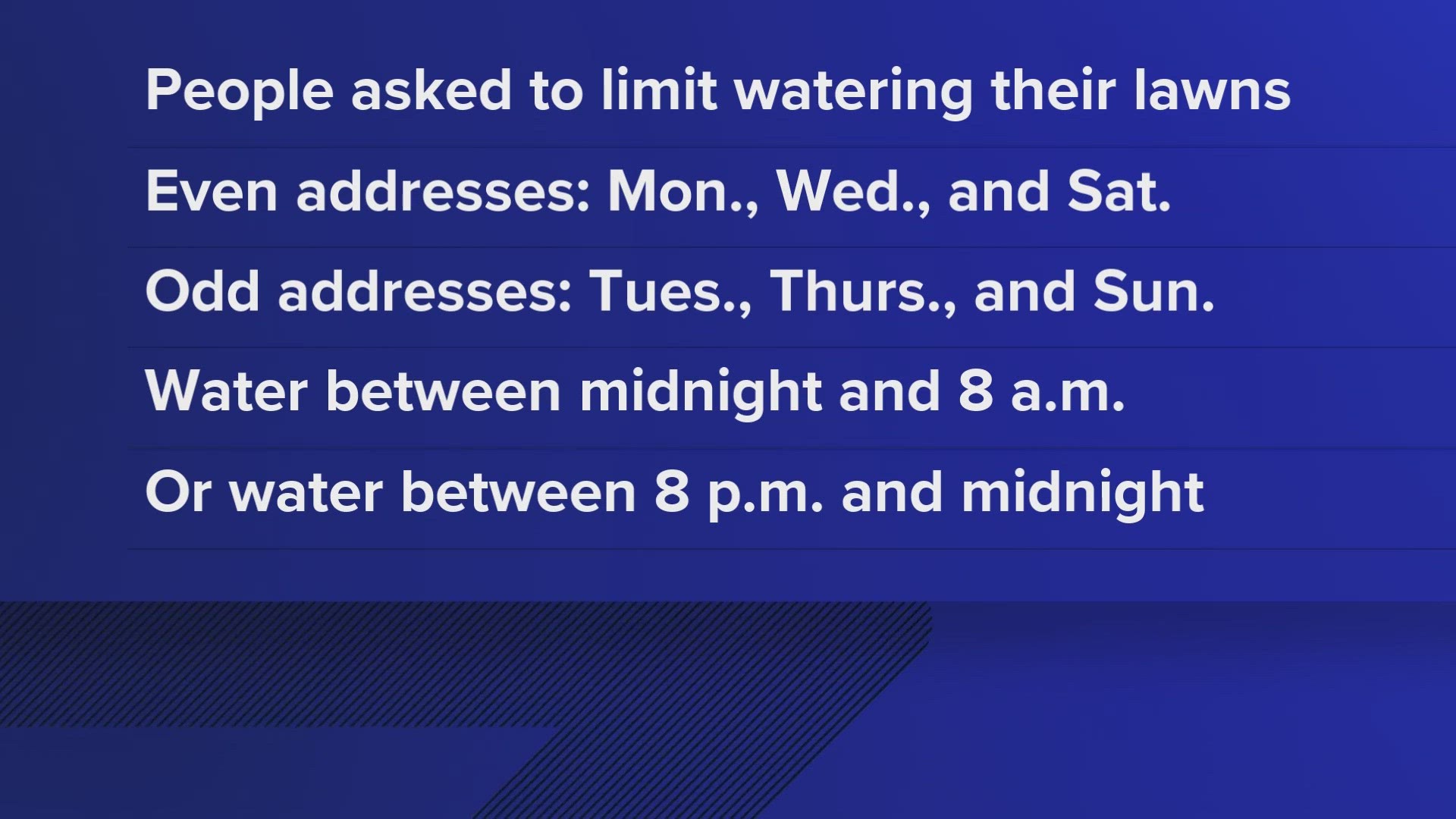 To limit the amount of water used, the city is asking residents to follow a three-day-per-week watering schedule.