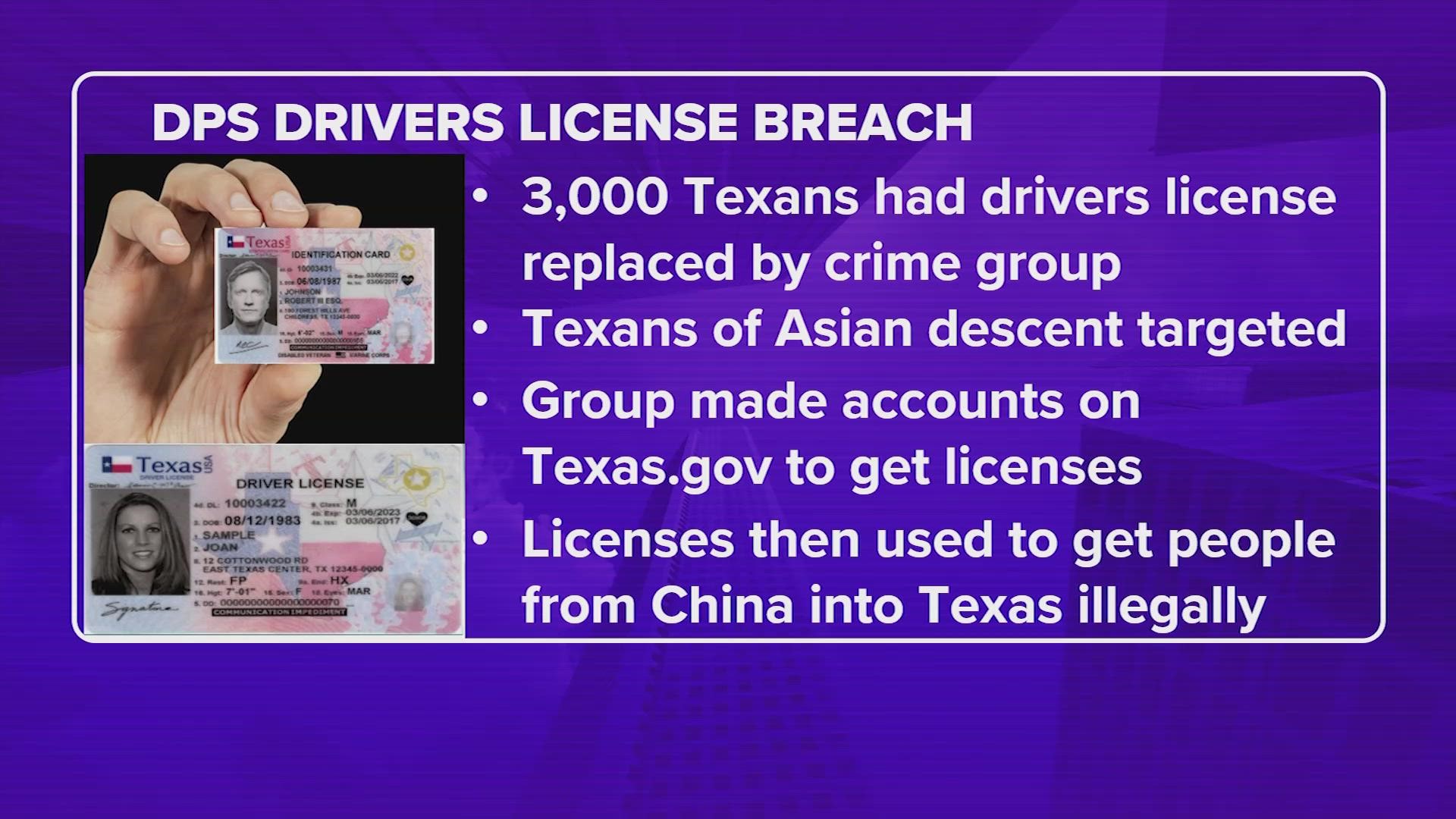 The Department of Public Safety testified about it Monday.  DPS Director Steve McGraw says the group targeted around 3,000 Texans of Asian descent.