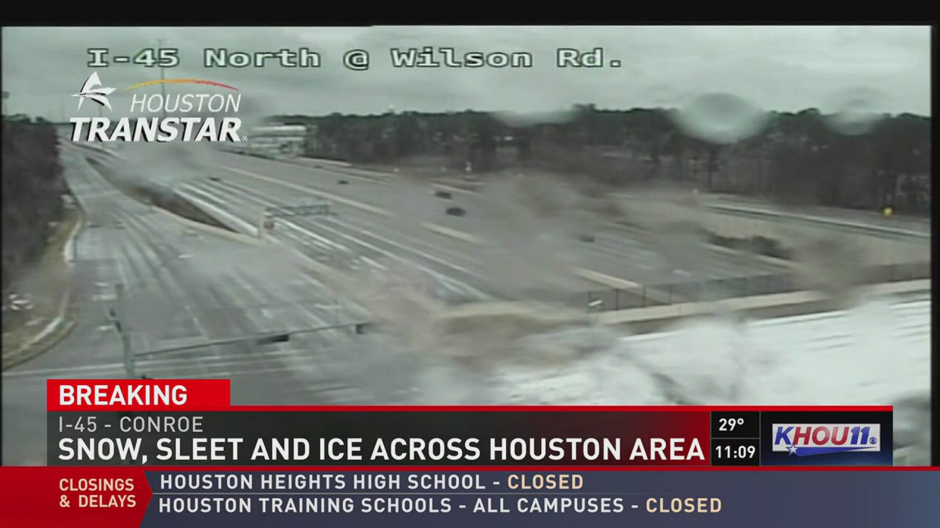 Icy conditions shut down traffic temporarily heading north on I-45 in Conroe Tuesday morning.