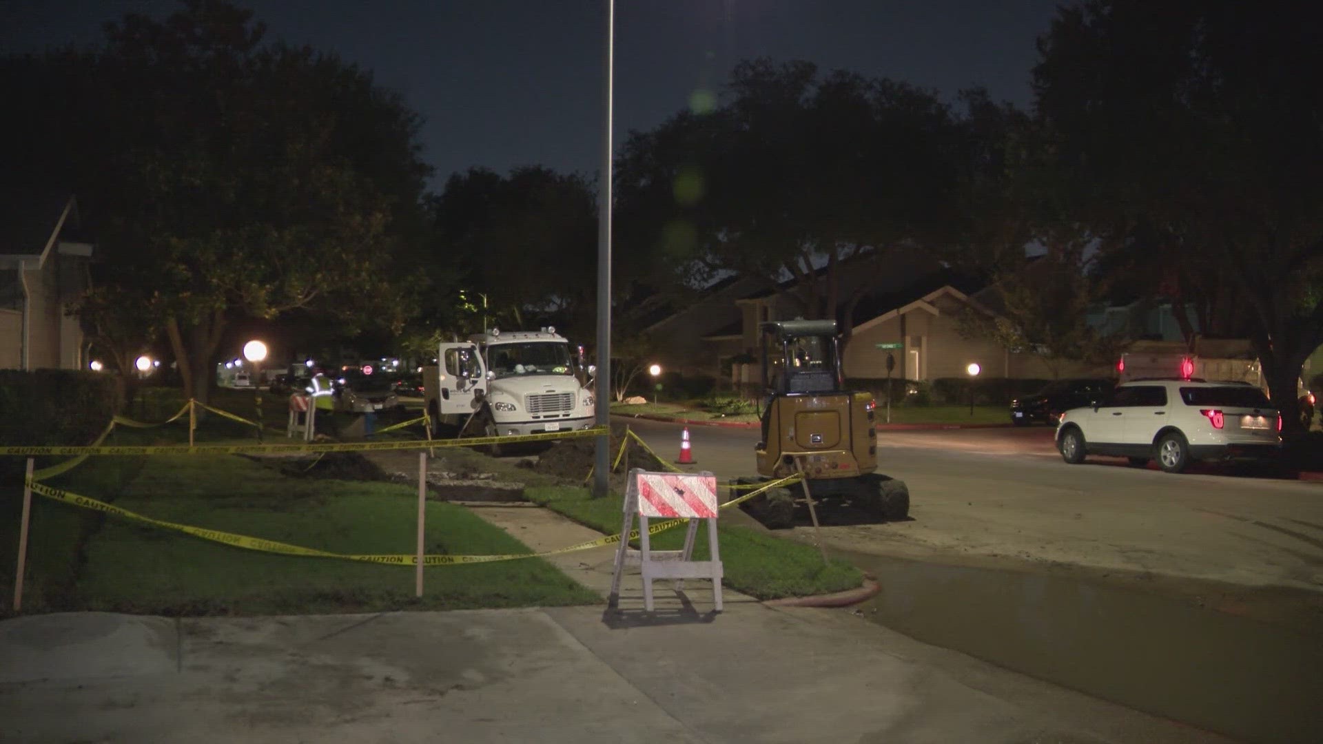A gaping hole in the ground was filled and residents' water was turned back on.  Houston Public Works said they got the first call about it on Tuesday.