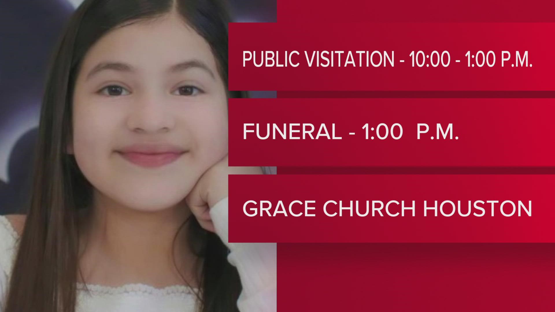 Funeral details have been released for 9-year-old Arlene Alvarez. It will be held Friday, Feb. 25, at Grace Church Houston.