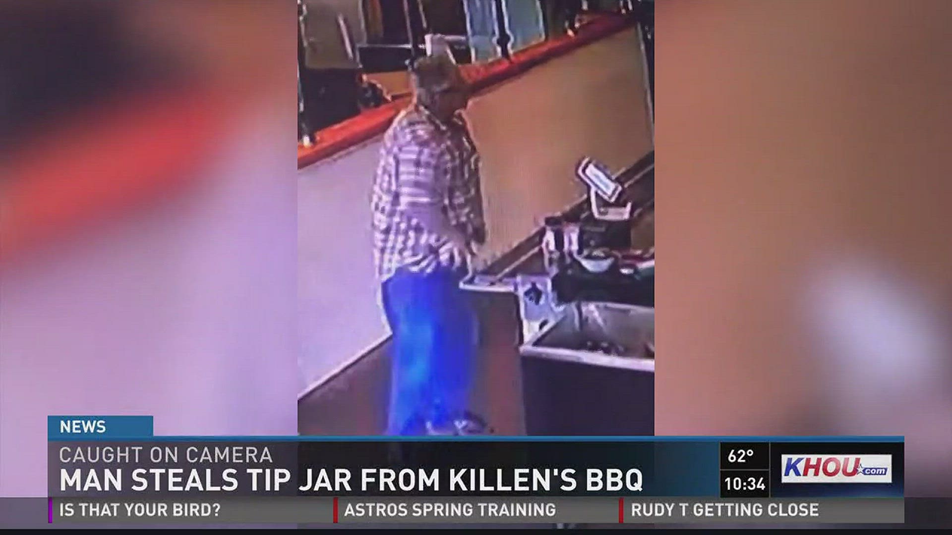 Surveillance footage shows a bold thief stealing the tip jar at a Killen's Barbecue restaurant in Pearland.