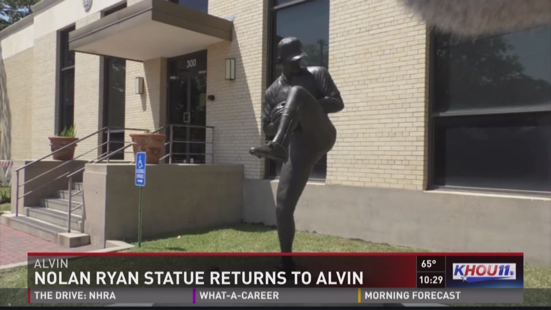 After it was taken down because of corrosion, the Nolan Ryan statue has been restored and is back in front of the Alvin Historical Museum. 