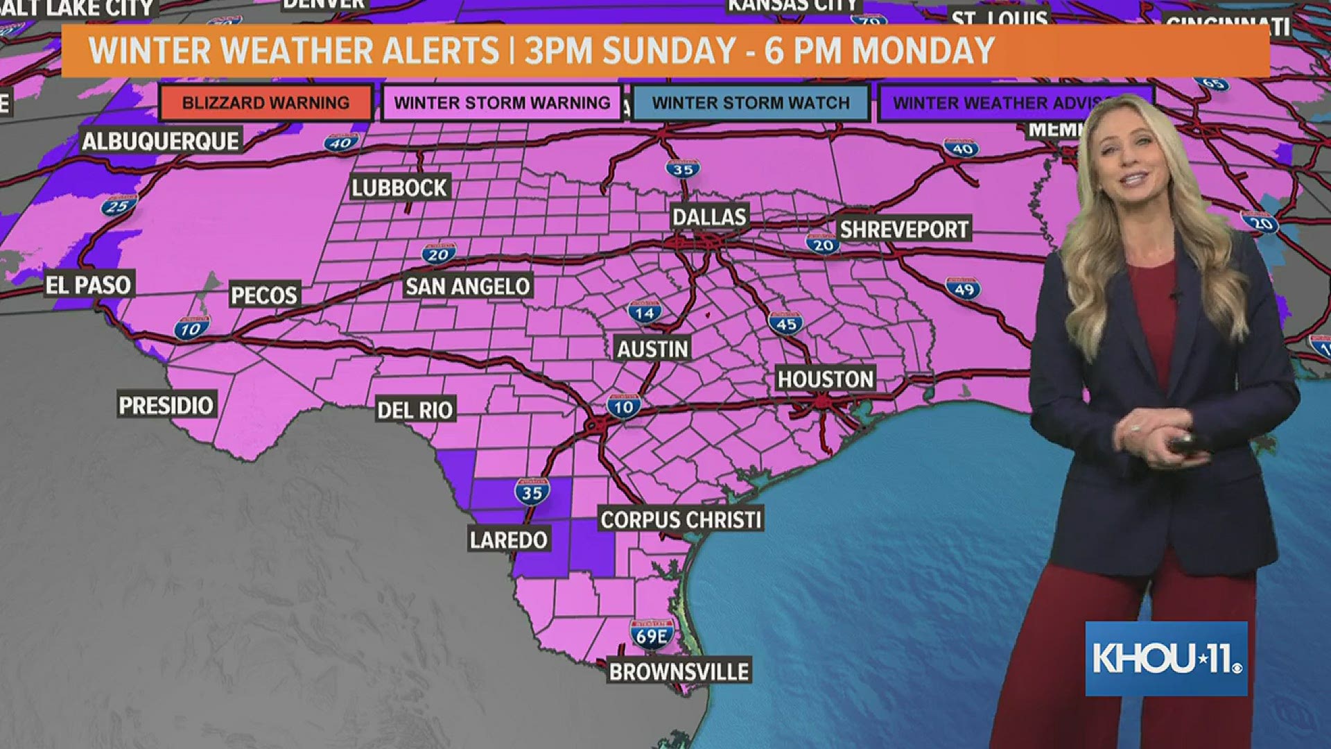 Houston, Texas freeze Winter Storm Warning issued for all of southeast