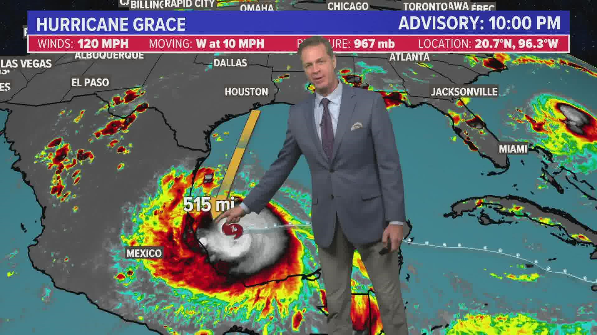 As of 10 p.m. Friday, Grace was beginning to intensify as it heads for second landfall in Mexico. it is now a Category 3 storm.