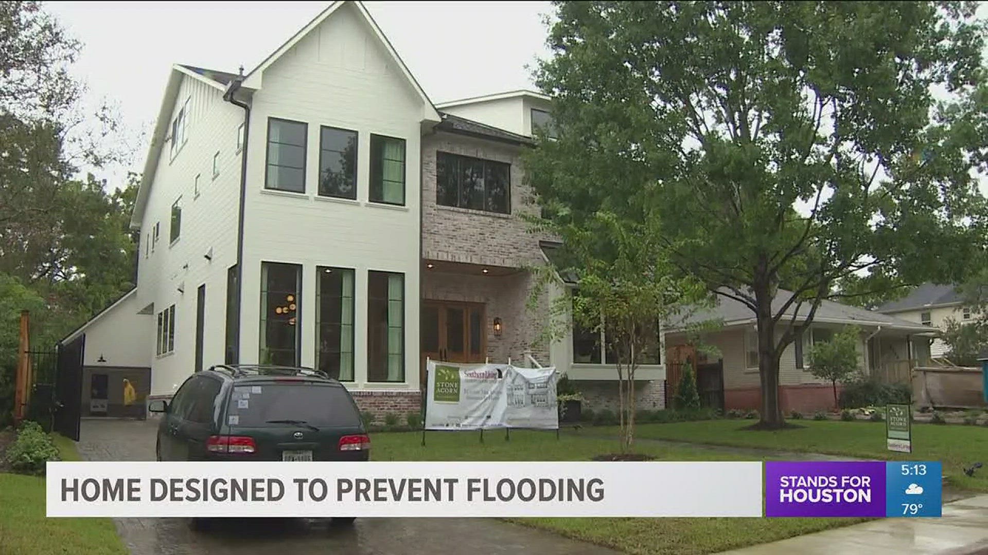 A driveway that can hold nearly 4,000 gallons of water is among the flood-tolerant features of a new home in a Houston neighborhood hit hard by Harvey.