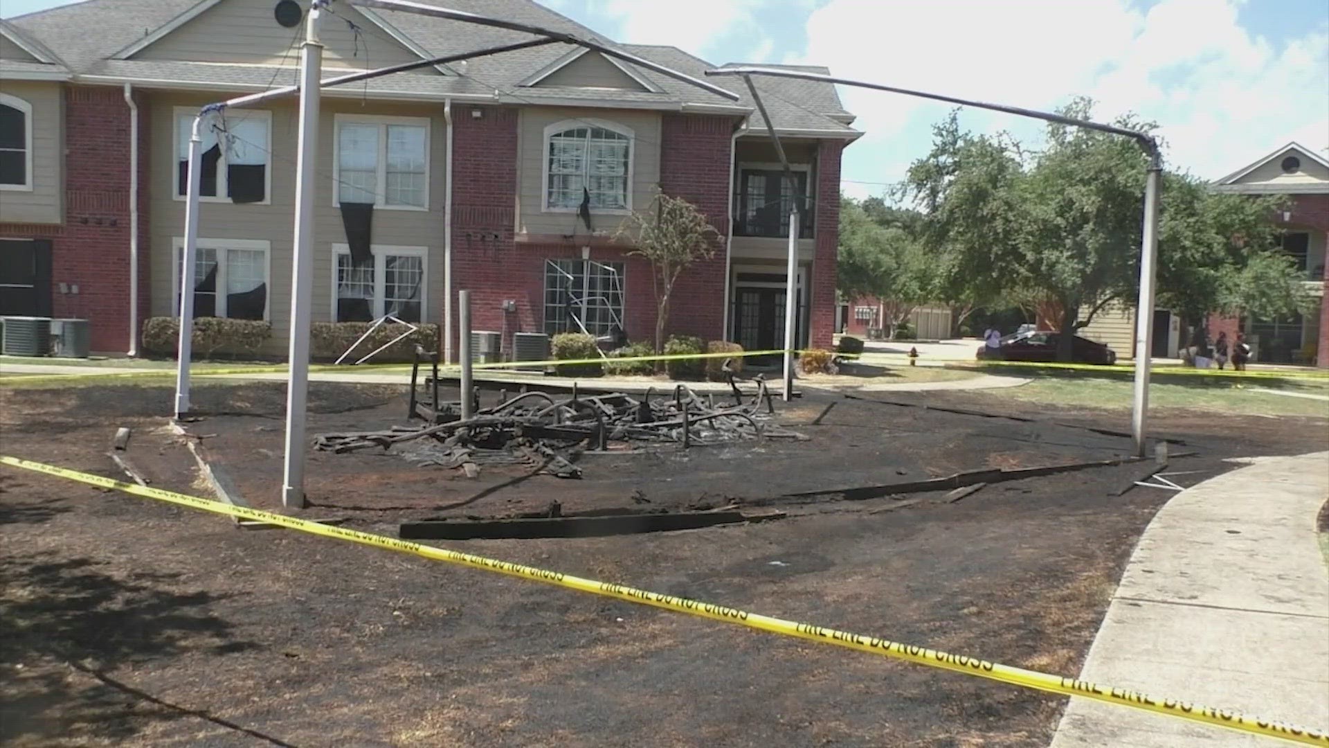 The playground was destroyed and three apartments were impacted, including two that were never actually touched by the flames.