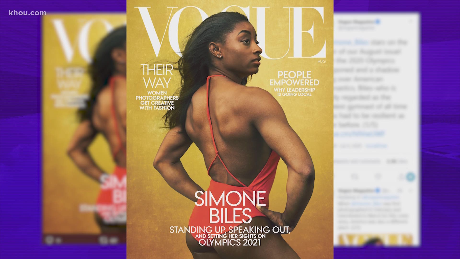 Spring native and Olympic gold medal-winning gymnast Simone Biles graces the August issue of Vogue.