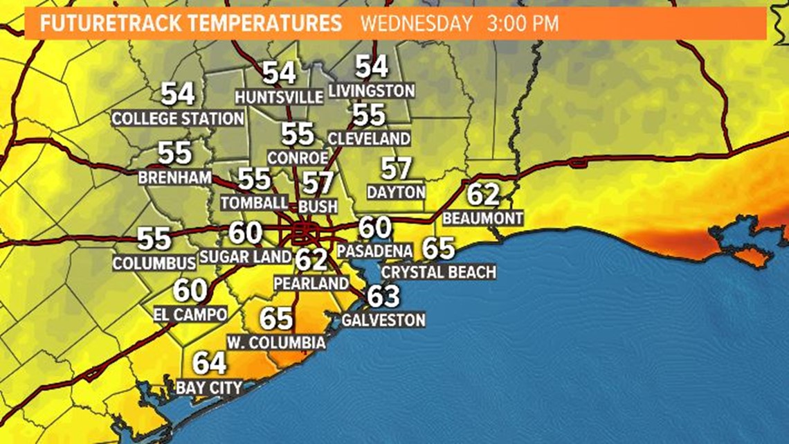 Houston cold front update Rain and temps in the 40s, 50s