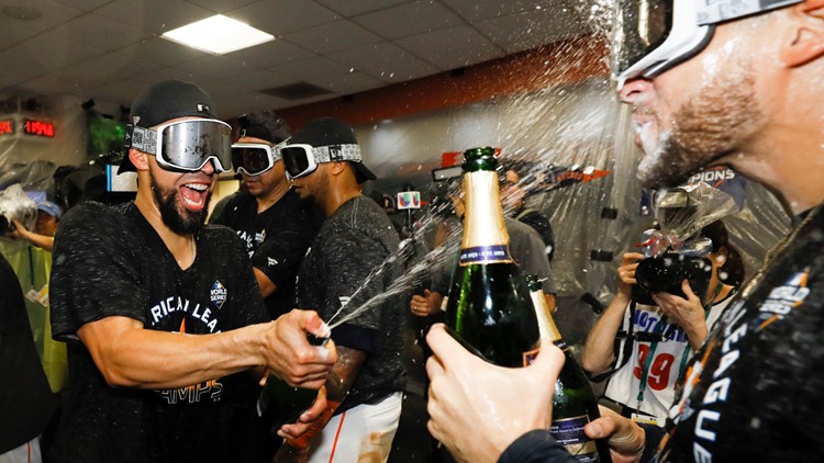 Photos of Astros' ALCS clubhous champagne celebration in New York