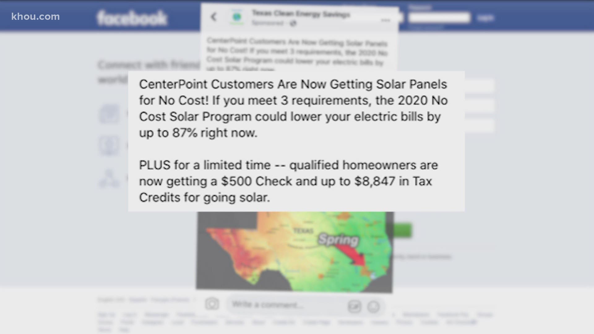 The post appears to be sponsored by Texas Clean Energy Systems and targets CenterPoint Energy customers.