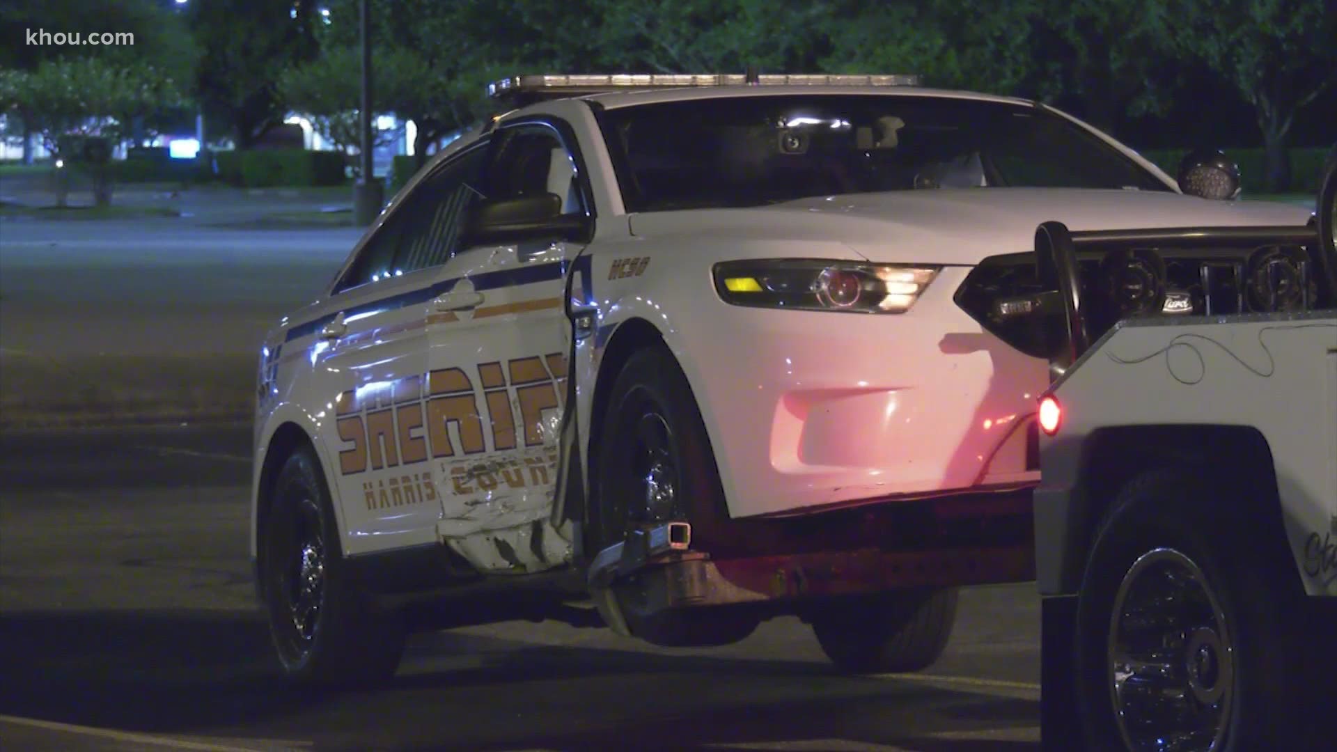 A Harris County Sheriff's Office deputy was taken to the hospital for a leg injury and cuts to his face after he was involved in a crash during a chase.