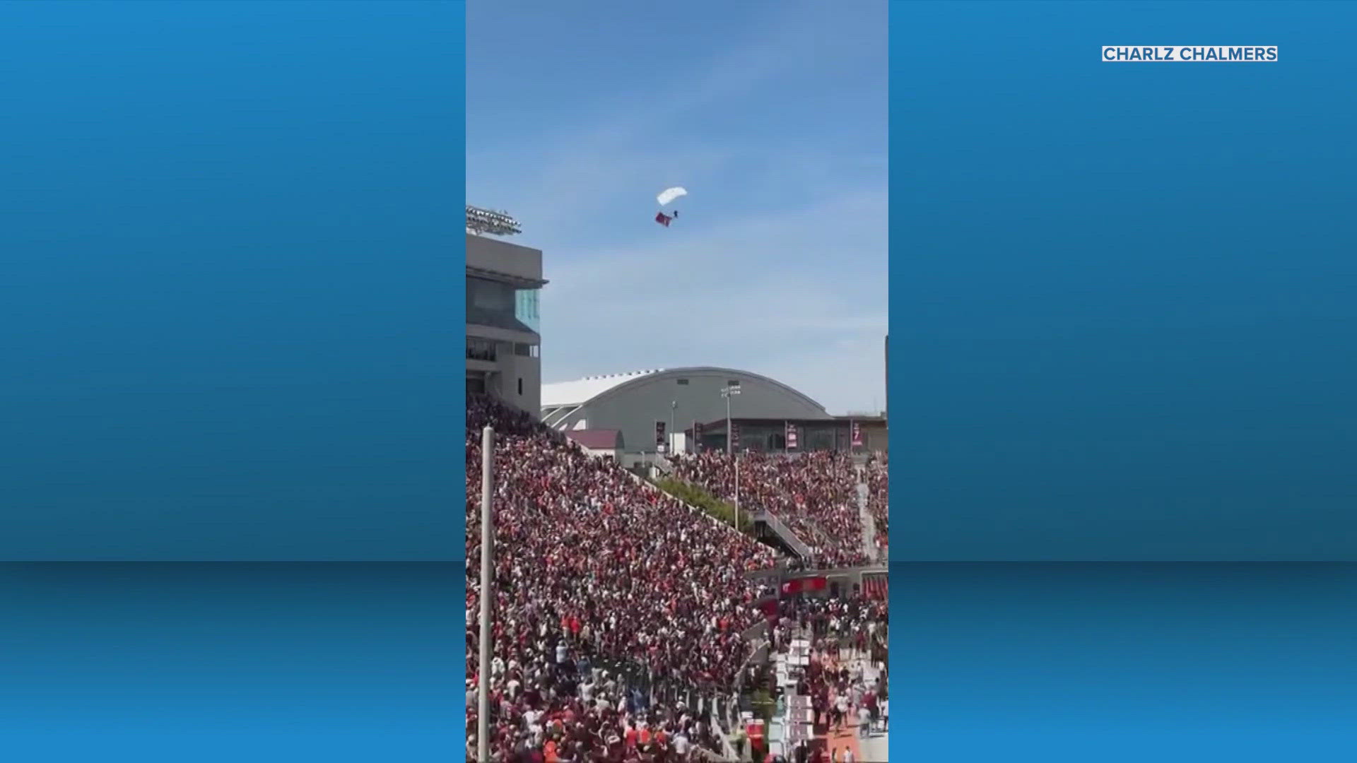 Skydiver Rescued Skydiver rescued after getting stuck on scoreboard | khou.com
