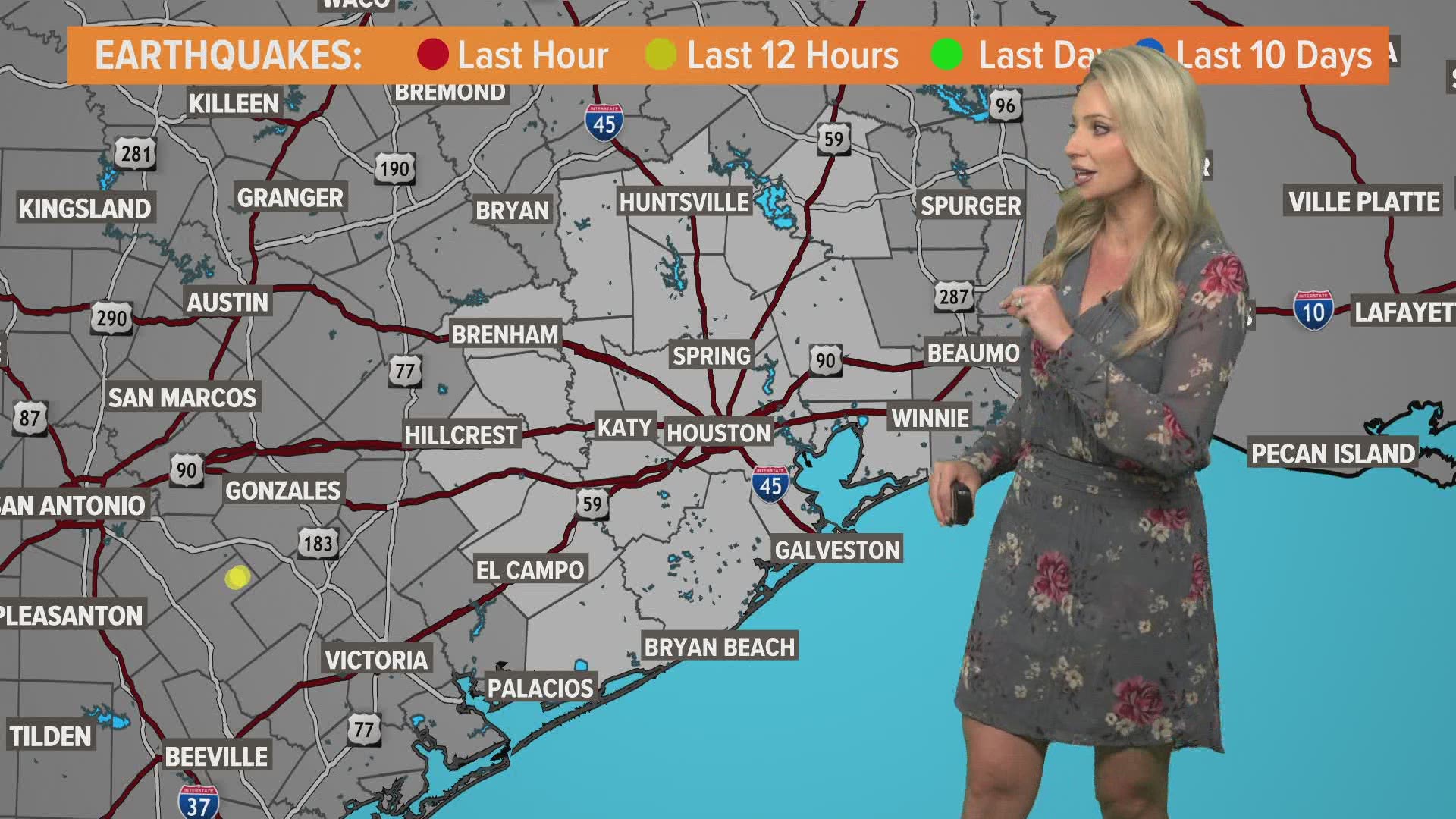 KHOU 11 Meteorologist Chita Craft says a small earthquake was reported just south of Smiley, Texas