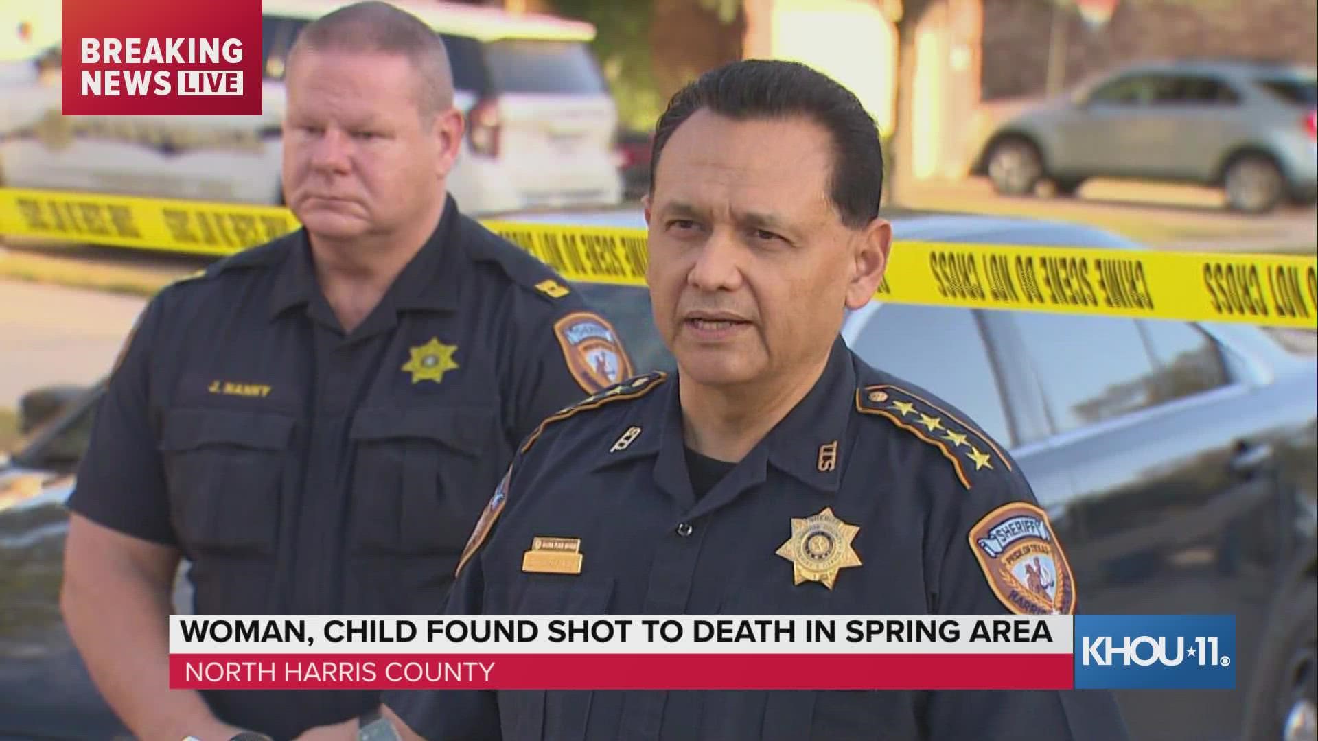 Harris County Sheriff Ed Gonzalez gives an update after a woman and child were found shot to death at a Spring-area home on Tuesday, Jan. 3, 2022.