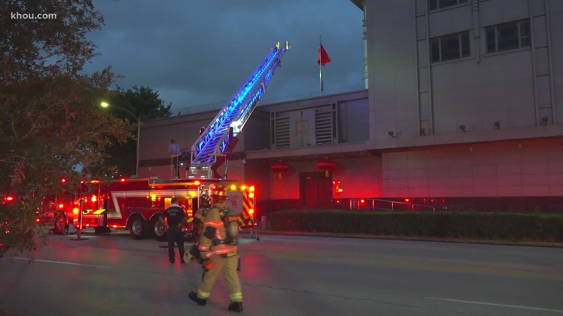 Firefighters on Tuesday evening responded to the Chinese Consulate in the Montrose area where someone was reportedly burning classified documents.