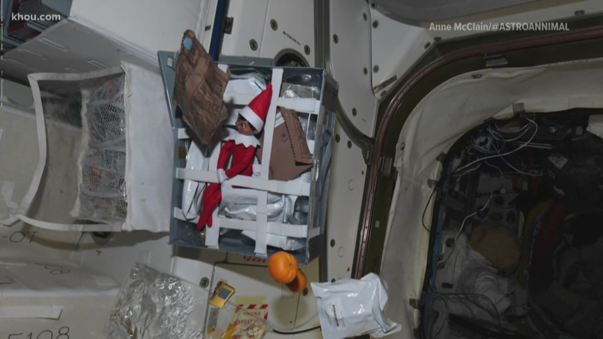 Astronaut Anne McClain found an Elf on the Shelf hiding on the International Space Station. She tweeted the photo saying she hopes he doesn't get into anything too important.