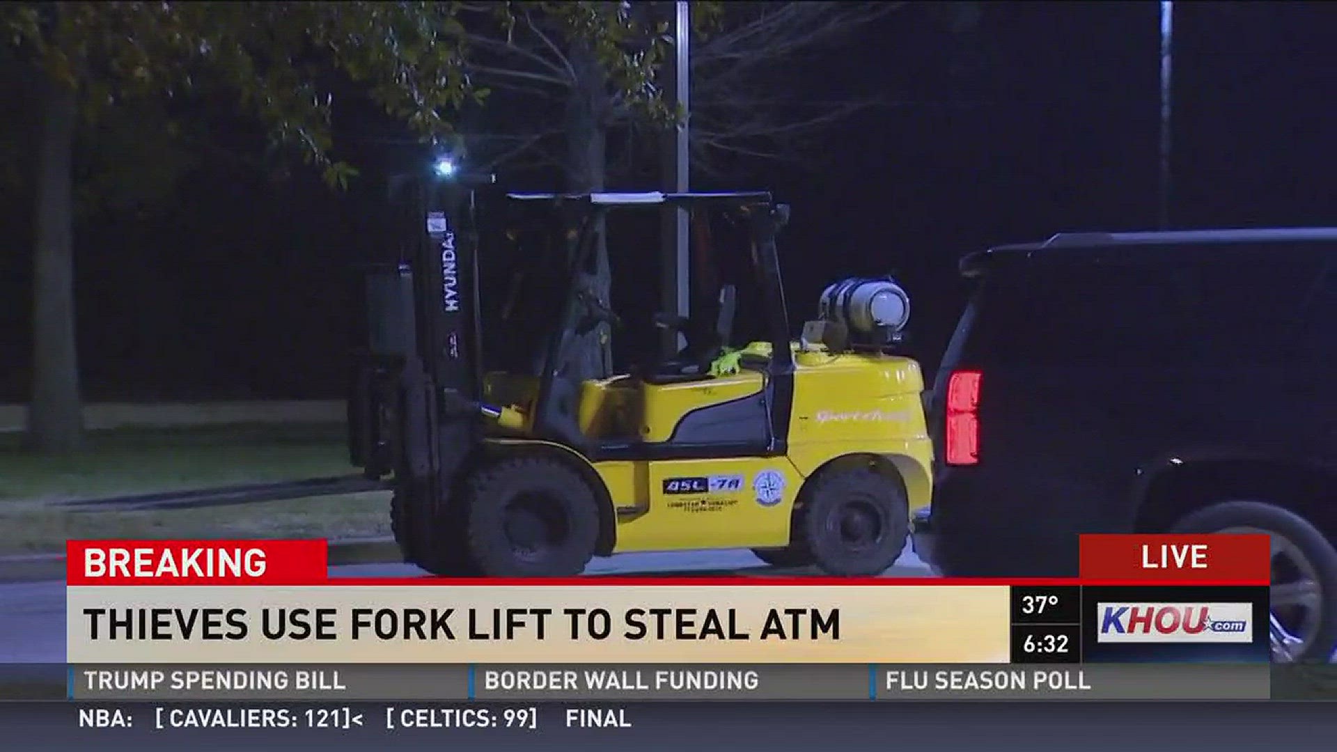 Deputies say thieves used a forklift to steal an ATM from a bank off the North Freeway early Monday.
