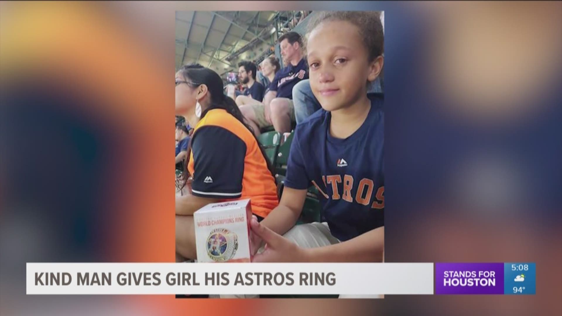 The search is on for a kind stranger who gave his Astros championship replica ring to a young girl who lost hers.