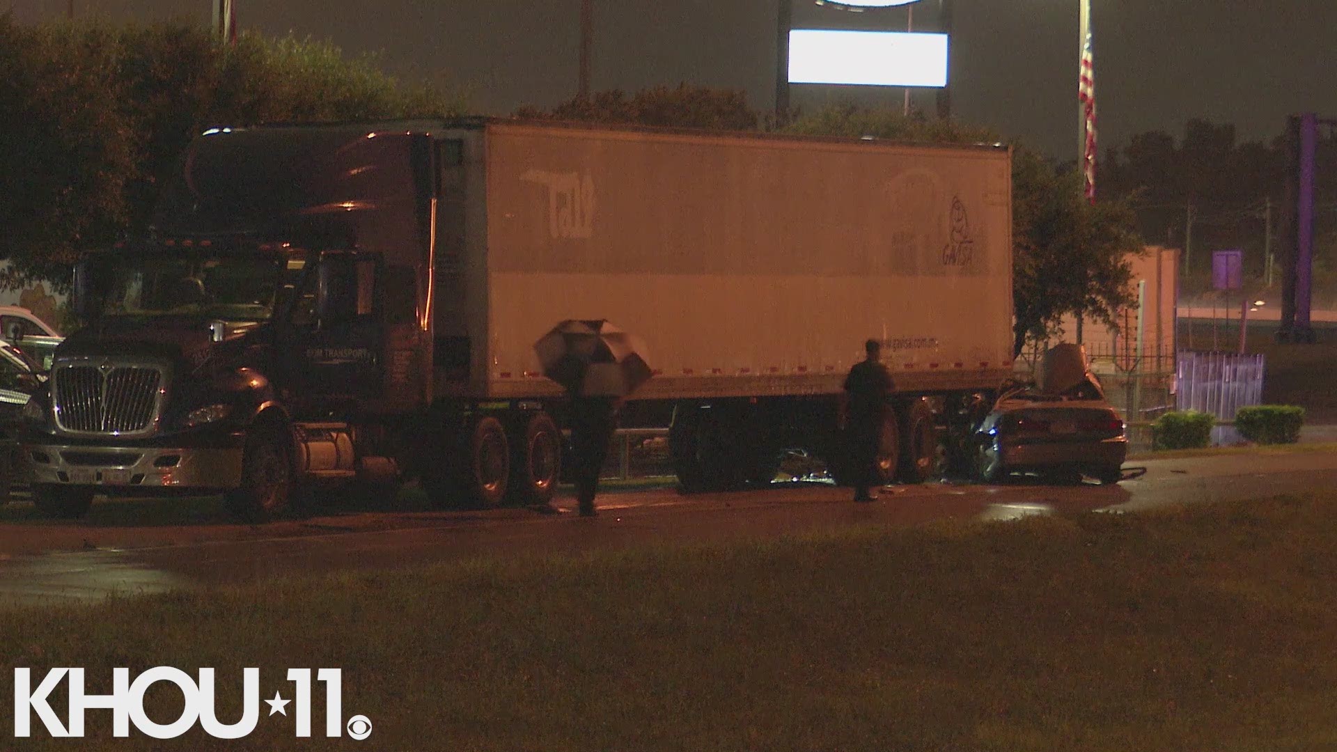 One person is dead after a crash on the North Loop feeder at Homestead. Police said the driver of the car slammed into the back of an 18-wheeler.