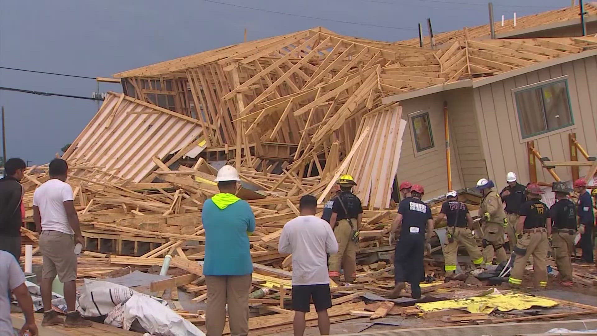 The construction crew told us their co-worker was trapped under the rubble on Willow Heights Lane when a powerful storm blew through the area Tuesday.