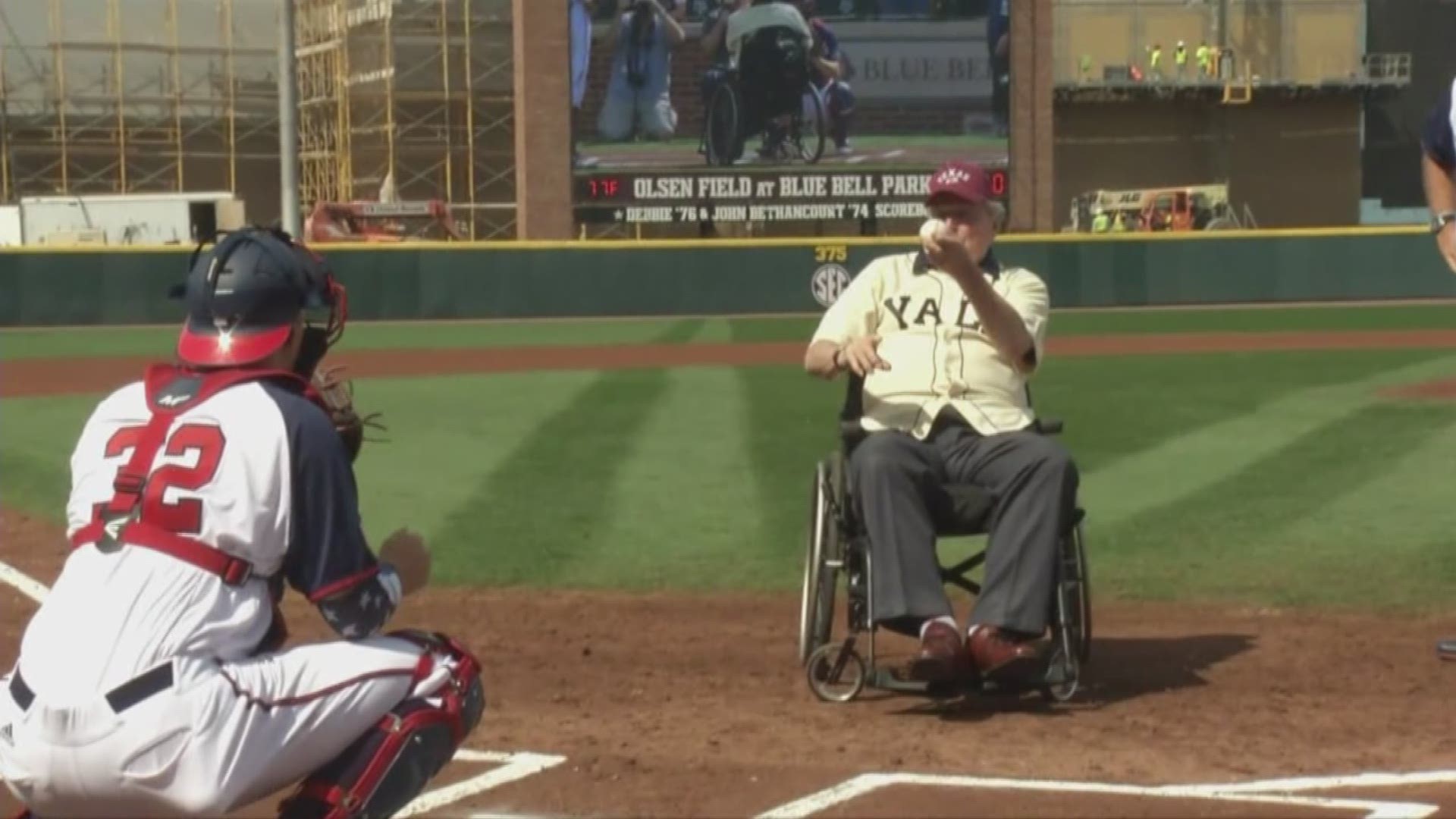 Texas A&M baseball pitcher Stephen Kolek recounts moment when he caught a pitch from President George H.W. Bush.