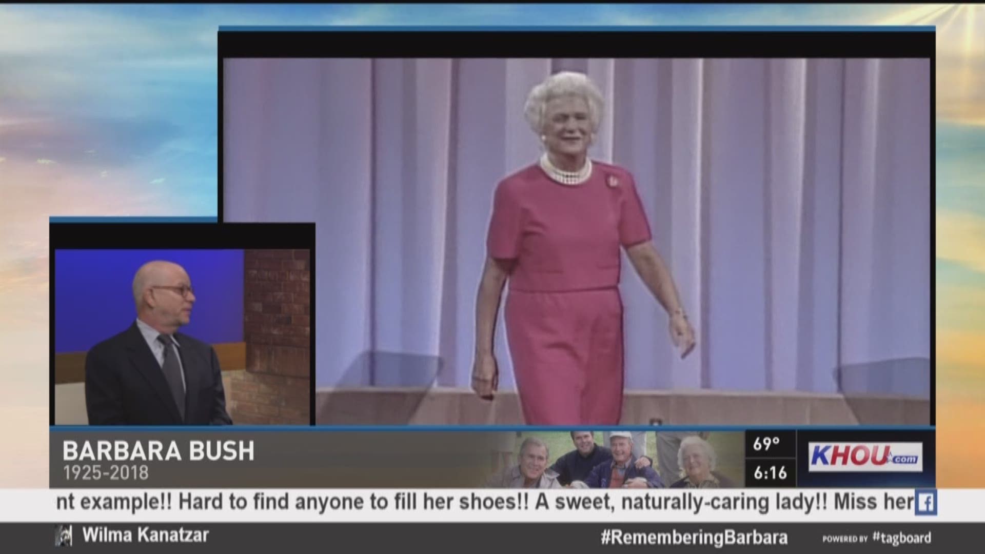 We're taking a look back at the legacy of former First Lady Barbara Bush. We know she had a huge impact here in Houston and across the country. Our KHOU political analyst Bob Stein joins the morning team Wednesday.