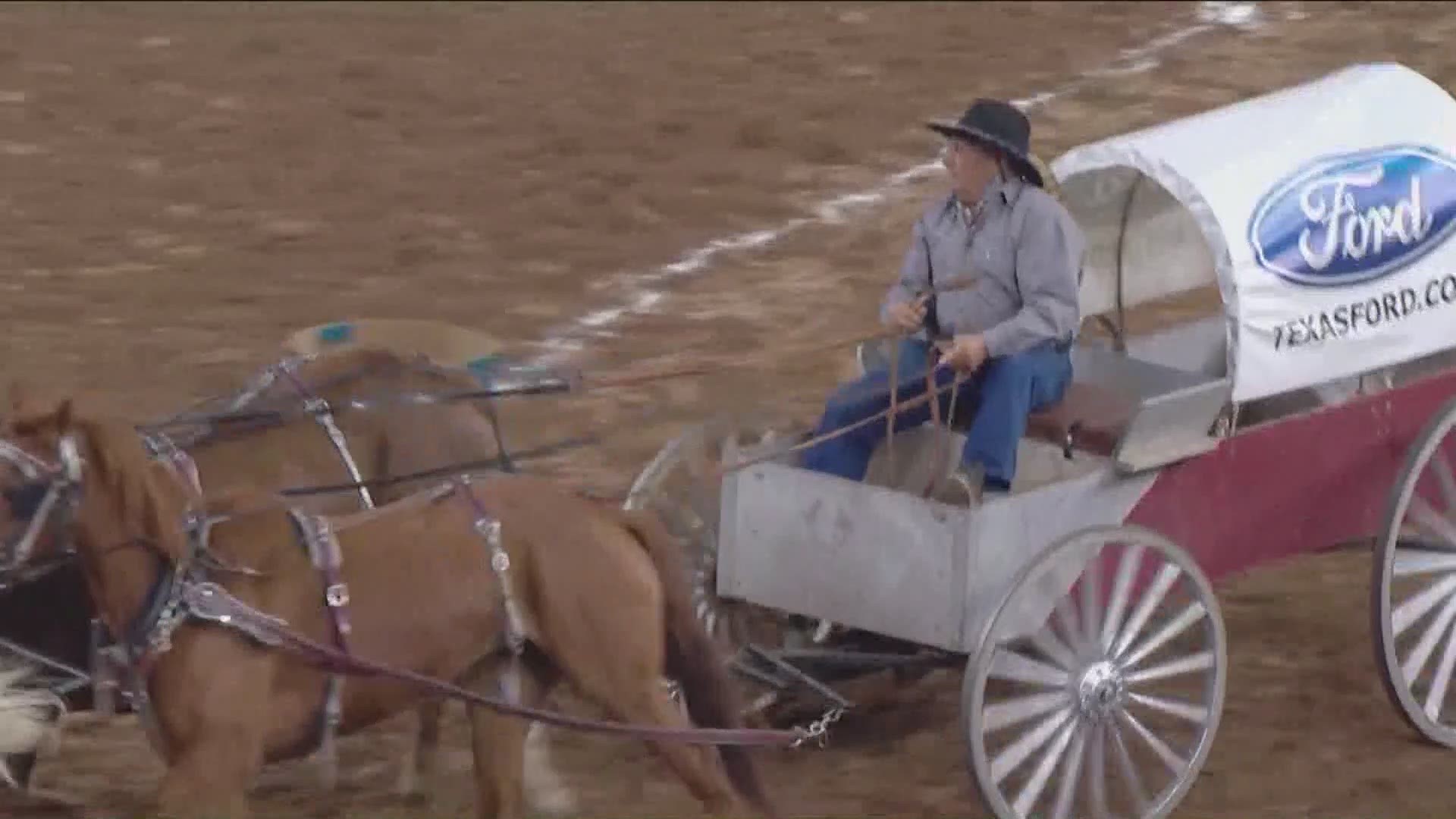 Chuck wagon races at RodeoHouston on March 13, 2019