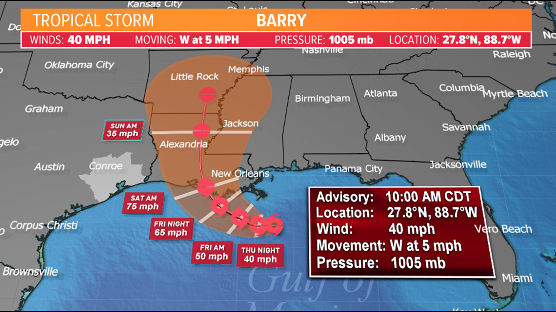 Tropical Storm Barry track Interactive map and expected rainfall