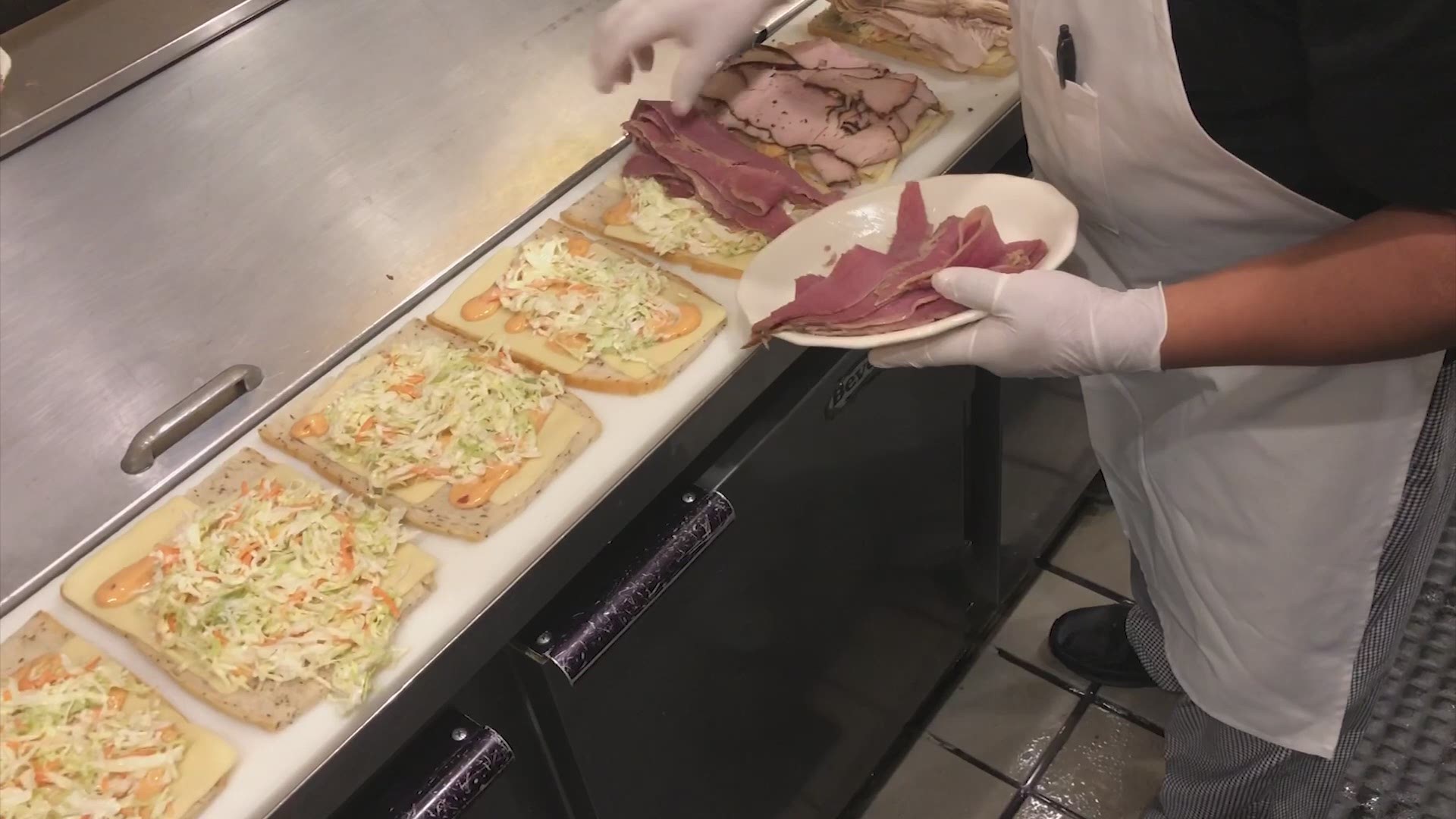 The Zellagabetsky is a 4 pound eight decker sandwich topped with corned beef, pastrami, turkey, roast beef, salami, tongue and Swiss cheese. And if that's not enough for you, each layer is smothered with creamy coleslaw and Russian dressing.