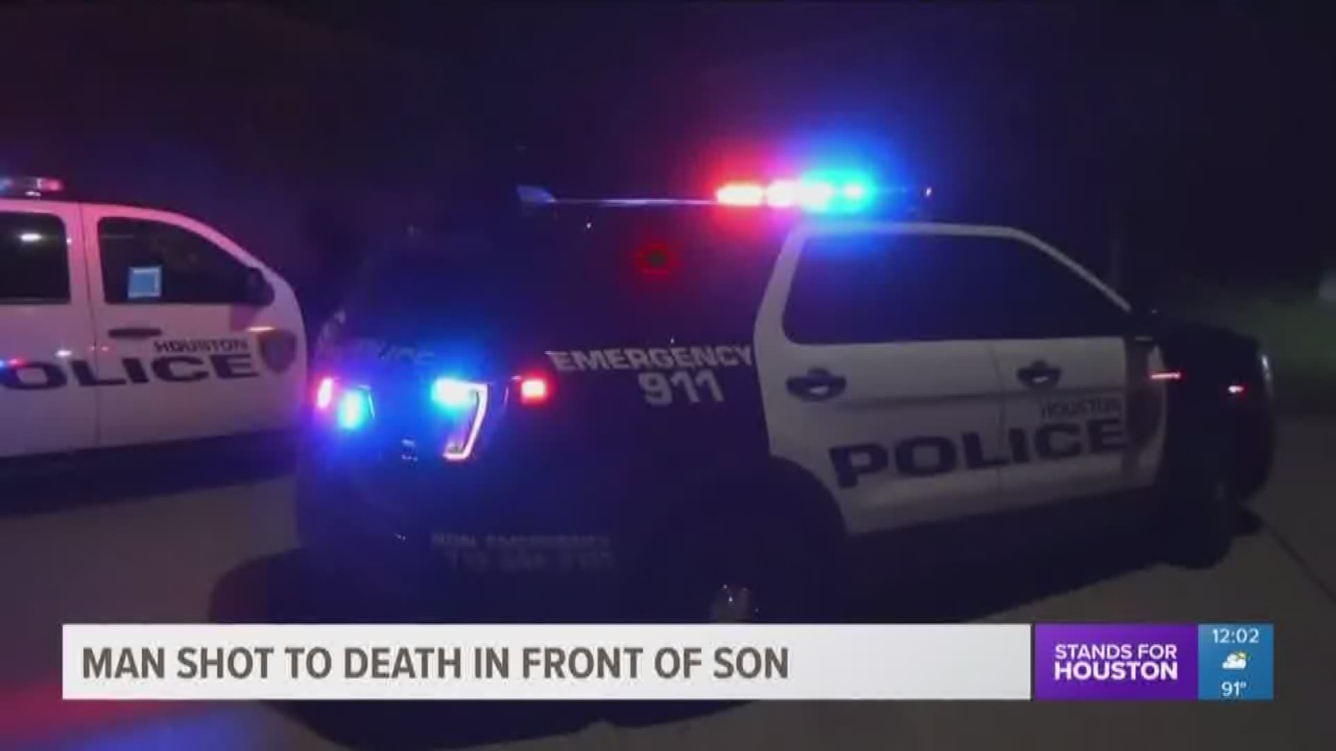A man was shot to death in front of his son on the lawn of a home in southwest Houston overnight.