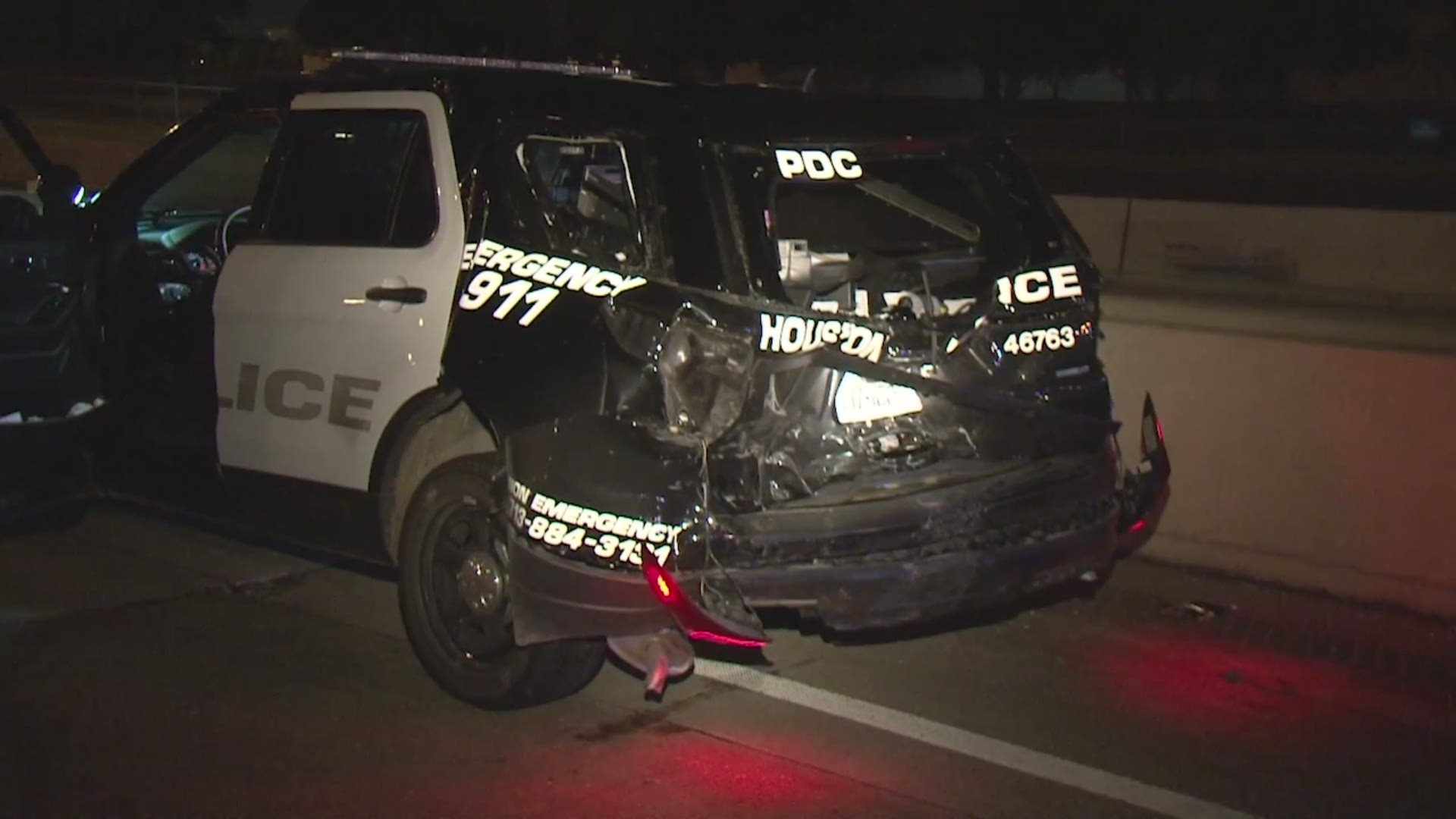 A suspected drunk driver was arrested overnight after police say he slammed into the back of a patrol SUV while they were assisting a disabled motorist on the East Freeway.