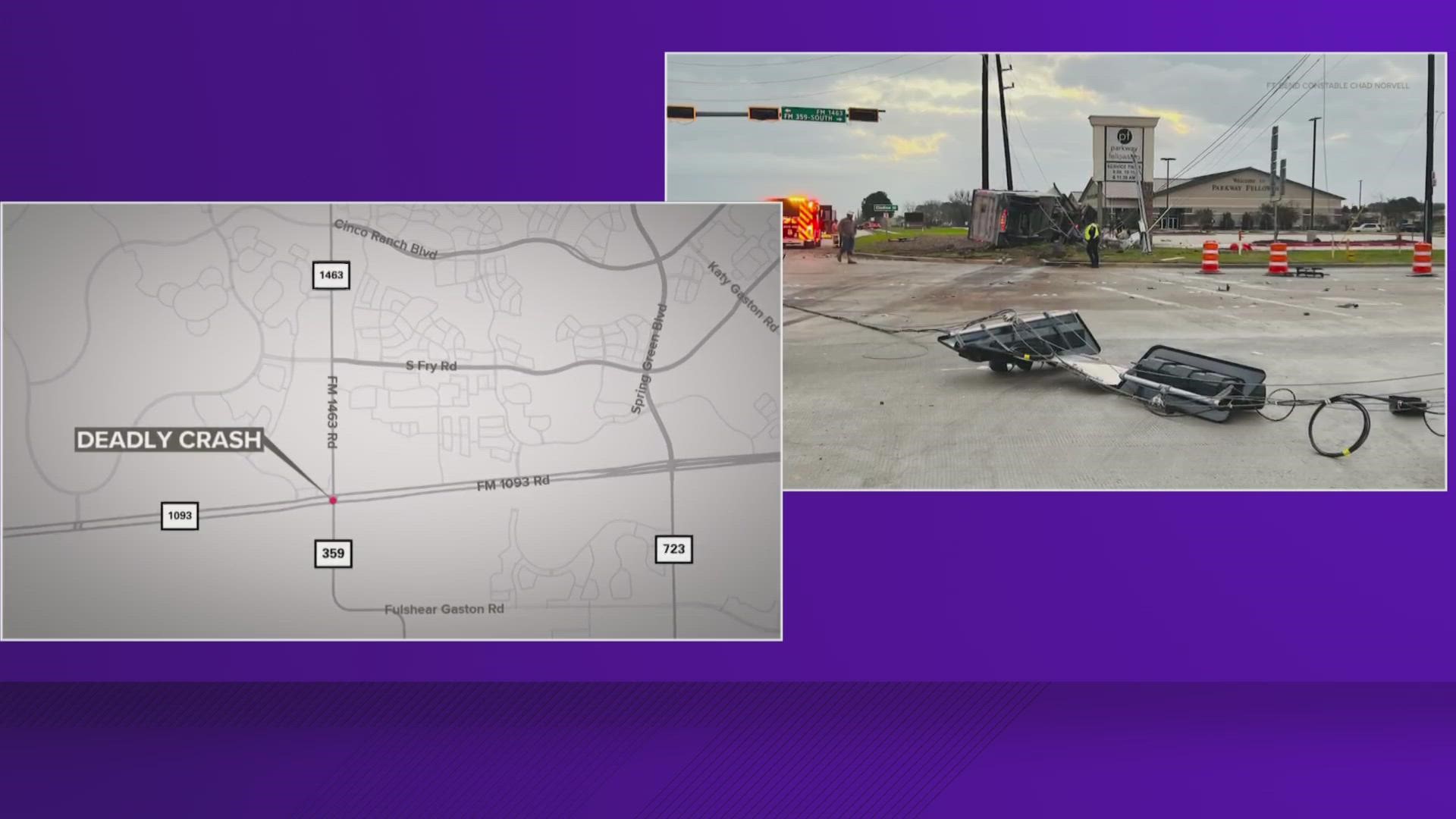 Deputies are currently investigating a fatal crash involving an 18-wheeler and a pickup truck on FM 1093 in Fulshear.