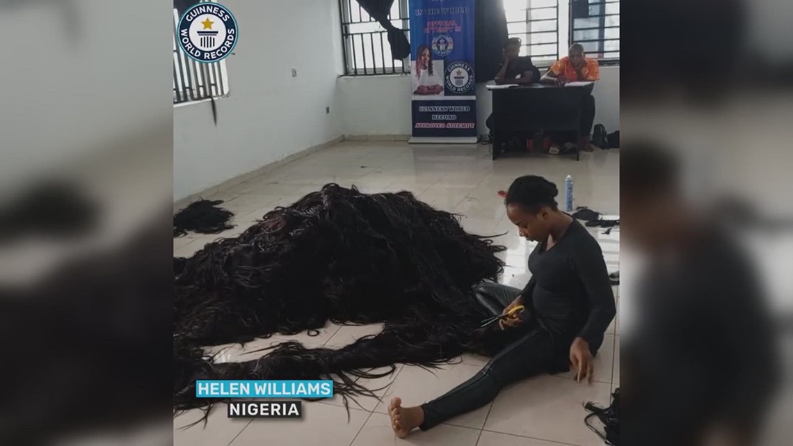 Nigerian Woman Sets World Record For Creating Longest Wig 