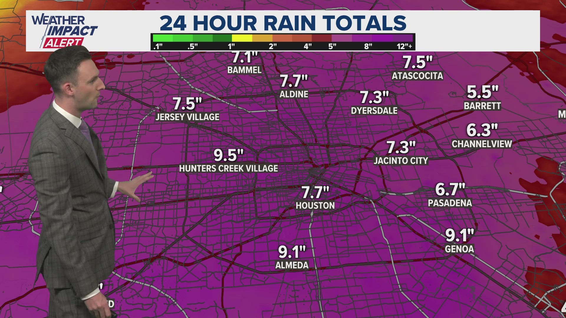 Meteorologist Pat Cavlin is breaking down rain totals in the Houston area over the last 24 hours.