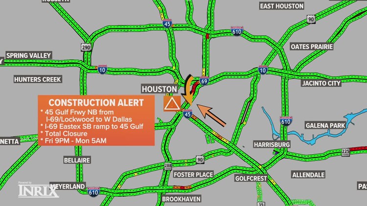 Gulf Freeway to close this weekend heading north in downtown Houston