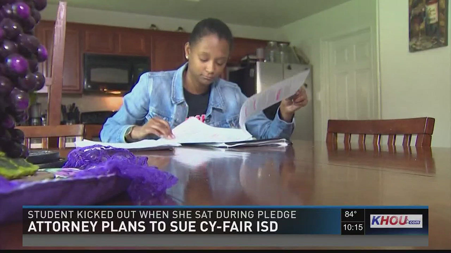 An attorney is planning to sue the Cy Fair school district after a local high school senior was suspended for sitting during the Pledge of Allegiance.