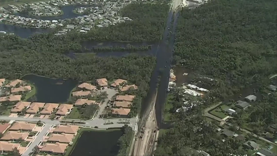 Aerials of Hurricane Ian damage over Venice, Florida