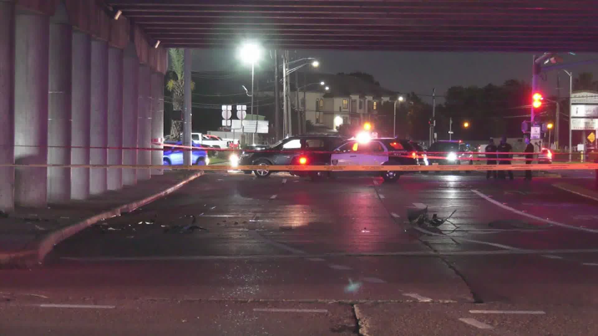 No officers were injured in the incident on Monroe Boulevard under the Gulf Freeway, according to the Houston Police Department.