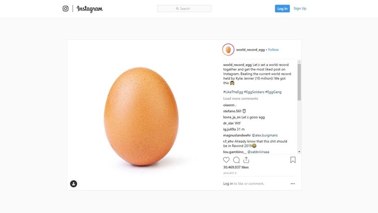 photo of egg is most liked post on instagram beating record held by kylie jenner - most likes instagram egg