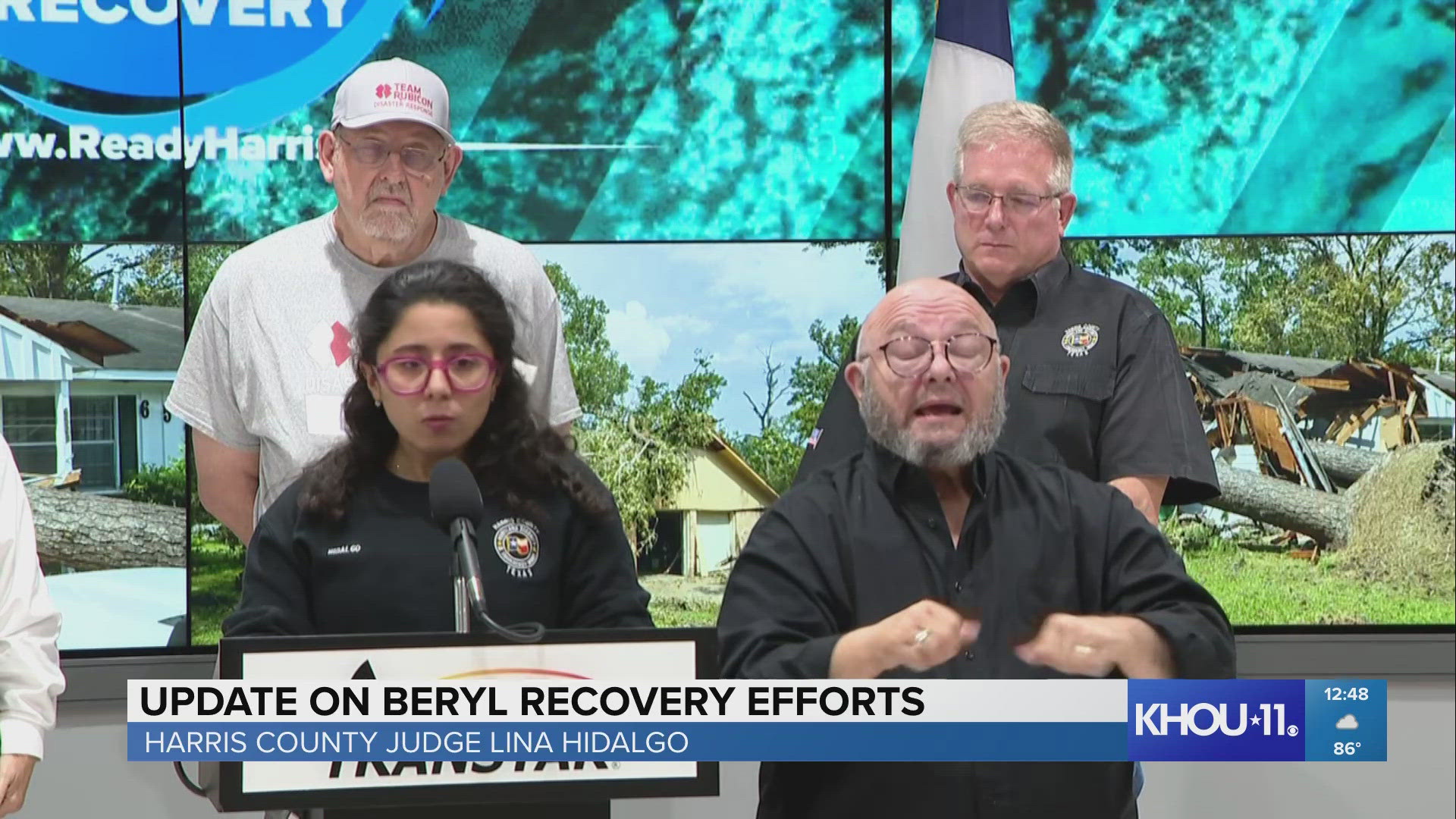 Harris County Judge Lina Hidalgo and other local officials gave an update on the county's response to Hurricane Beryl Friday afternoon.