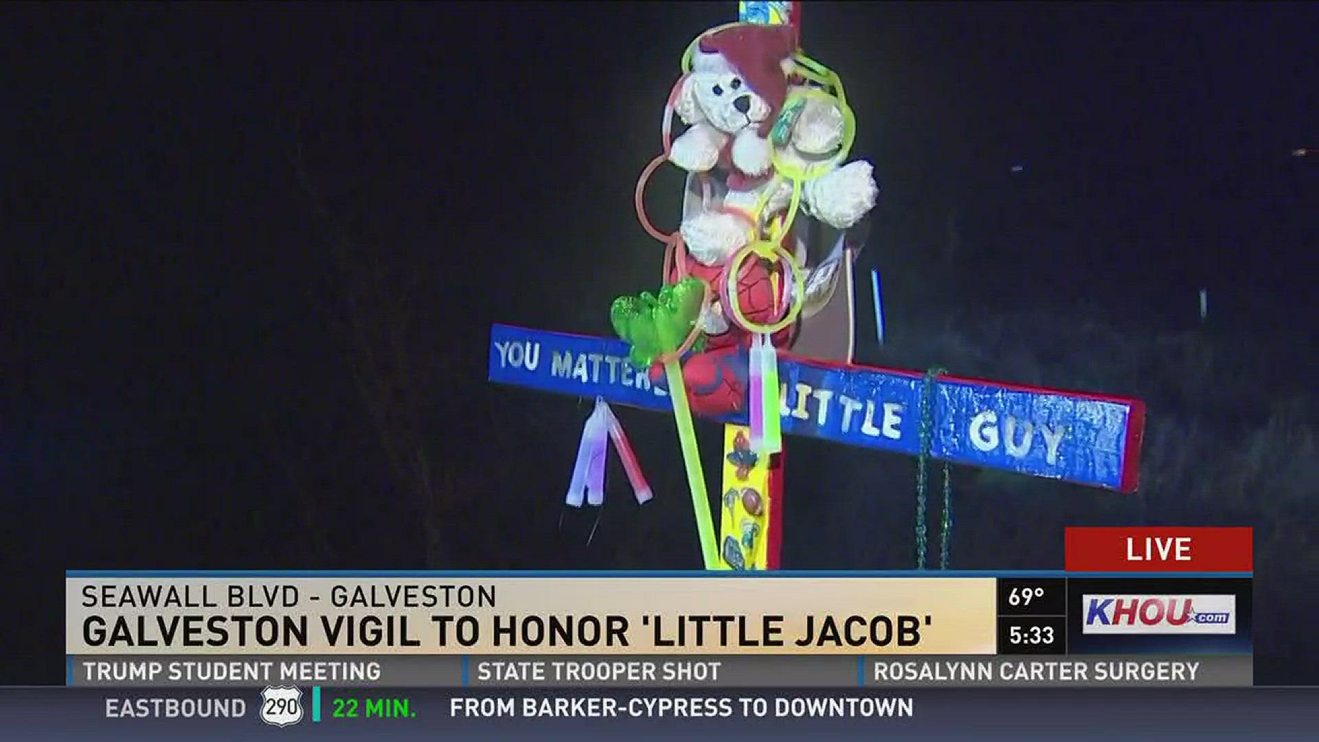 A toddler known as 'Little Jacob' was honored at the Galveston Seawall while questions remain over his identity and death.