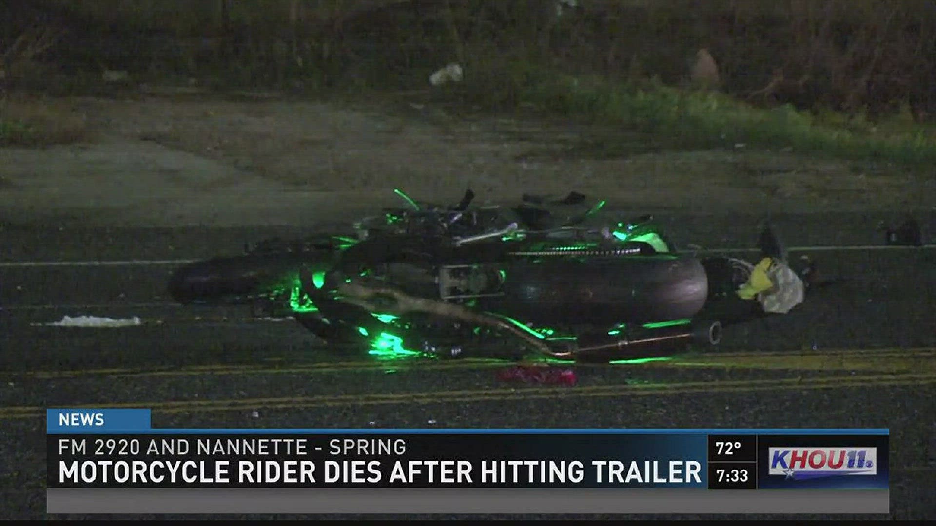 A motorcycle rider died after slamming into the back of a flatbed trailer on FM 2920 in north Harris County overnight.