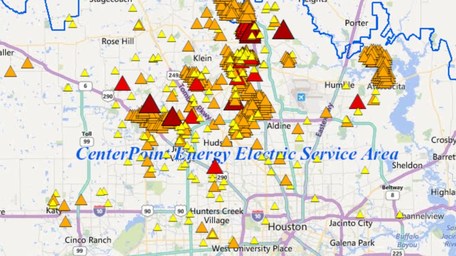 Map of power outages in my area in Houston, Texas