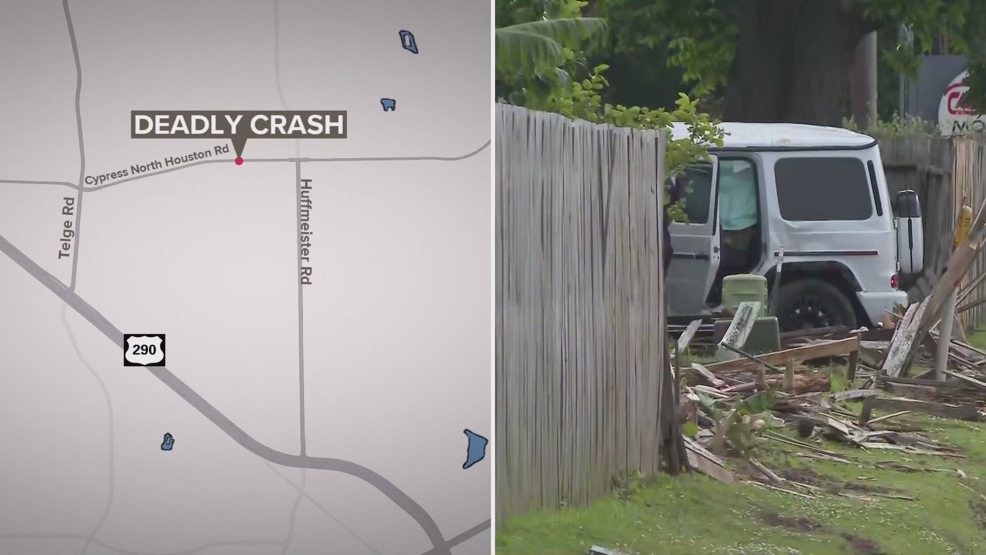 A woman died in a solo SUV crash in Cypress, knocking out power to some residents.