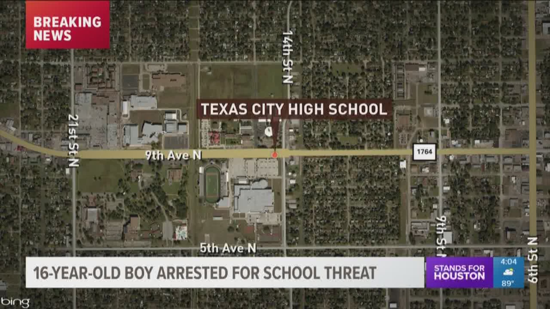 A Texas City High School student was arrested Monday in connection to an alleged threat made last week on a bathroom wall at the school.
