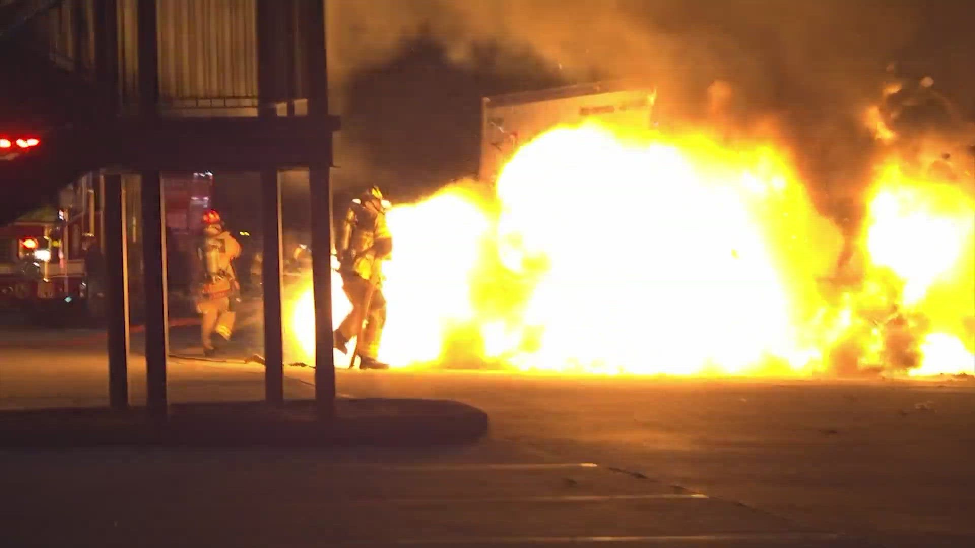 Firefighters were responding to the truck fire at a shopping center near the West Loop.