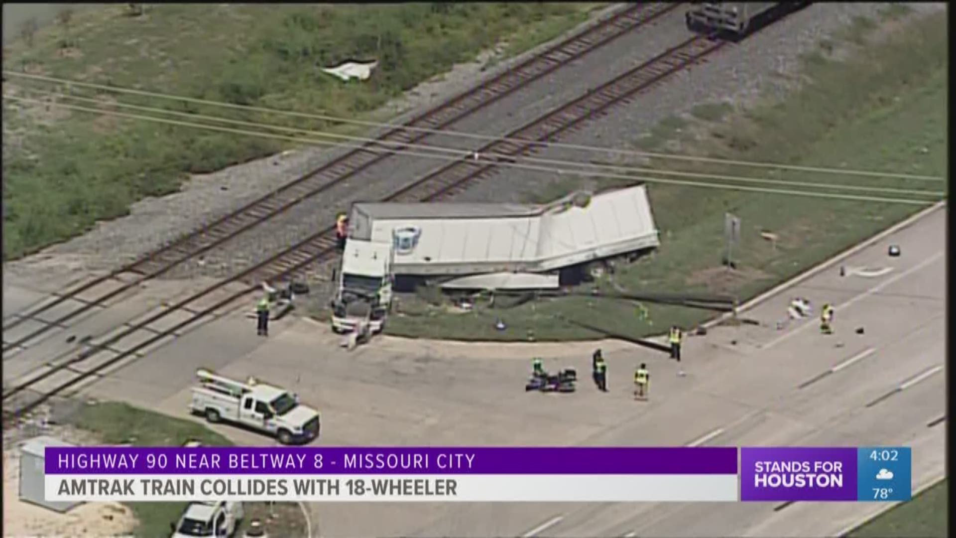 An Amtrak train stuck an 18-wheeler Friday in Missouri City, causing a major traffic backup.