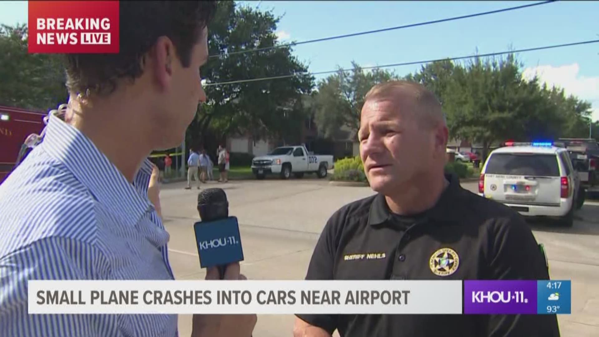 A small plane hit several vehicles and crashed near the Sugar Land airport Wednesday afternoon, injuring several people; Sheriff Troy Nehls spoke to KHOU 11 reporter Matt Dougherty about what happened.
